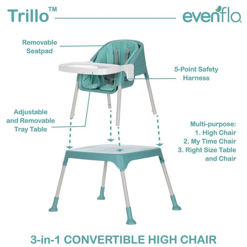 Evenflo Trillo 3 In 1 Highchair  Green Evenflo Yallatoys