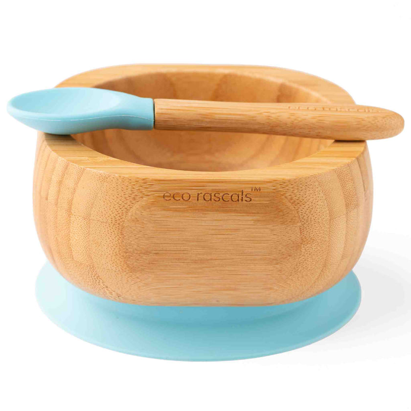 Eco Rascals Bamboo Baby Suction Bowl and Spoon Set Blue Eco Rascals Yallatoys