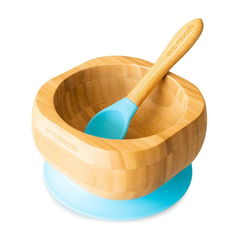 Eco Rascals Bamboo Baby Suction Bowl and Spoon Set Blue Eco Rascals Yallatoys