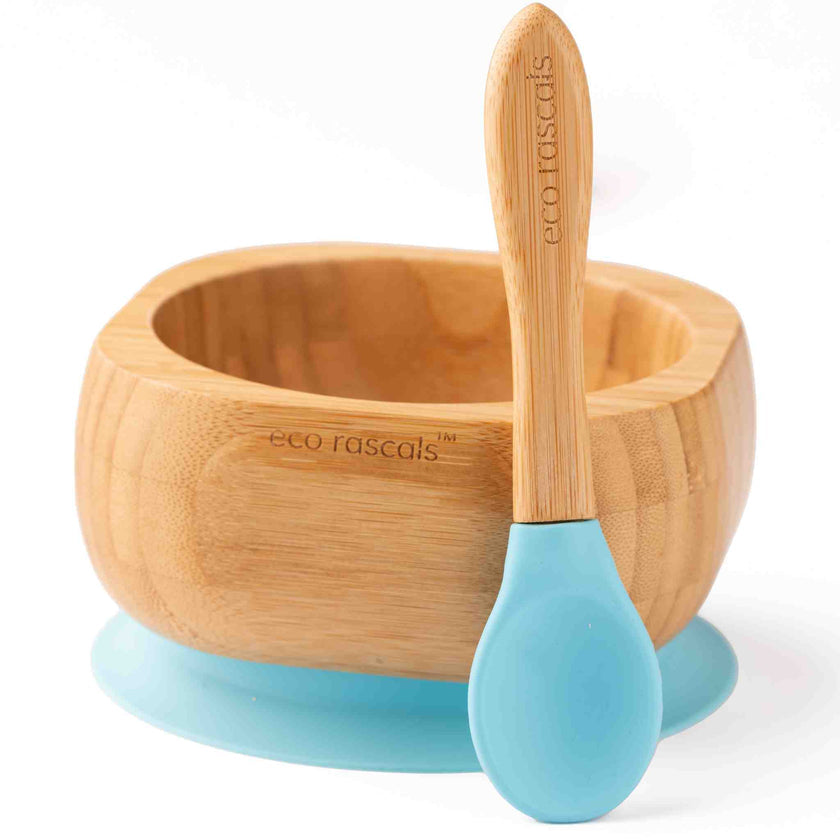 Eco Rascals Bamboo Baby Suction Bowl and Spoon Set Blue Eco Rascals Yallatoys