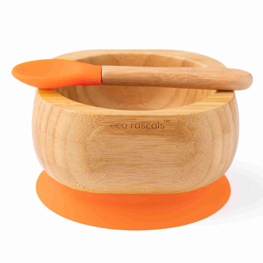 Eco Rascals Bamboo Baby Suction Bowl and Spoon Set Orange Eco Rascals Yallatoys