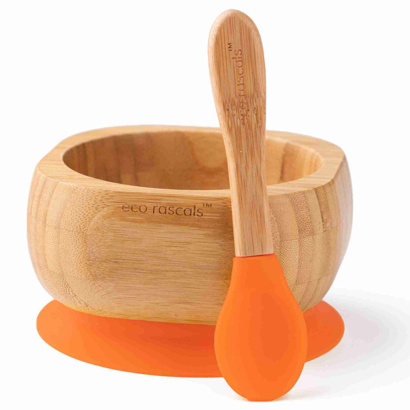 Eco Rascals Bamboo Baby Suction Bowl and Spoon Set Orange Eco Rascals Yallatoys