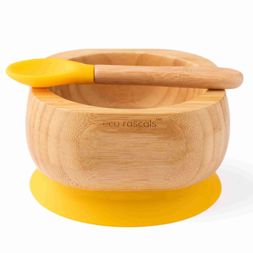 Eco Rascals Bamboo Baby Suction Bowl and Spoon Set Yellow Eco Rascals Yallatoys