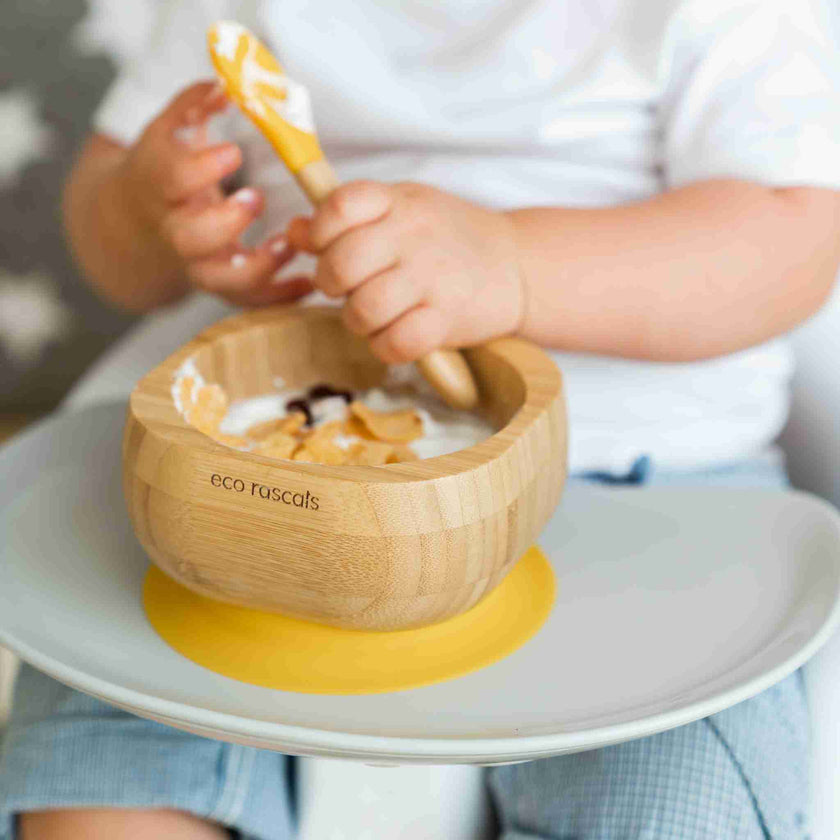 Eco Rascals Bamboo Baby Suction Bowl and Spoon Set Yellow Eco Rascals Yallatoys