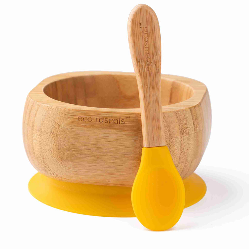 Eco Rascals Bamboo Baby Suction Bowl and Spoon Set Yellow Eco Rascals Yallatoys