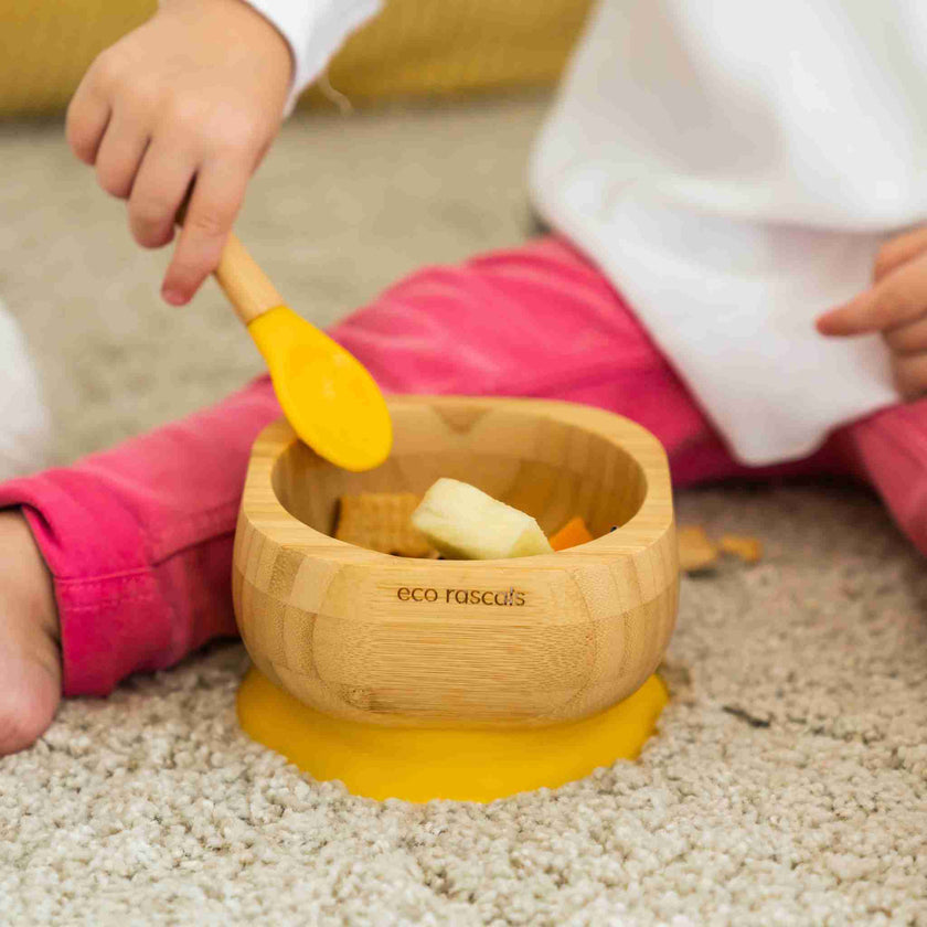 Eco Rascals Bamboo Baby Suction Bowl and Spoon Set Yellow Eco Rascals Yallatoys