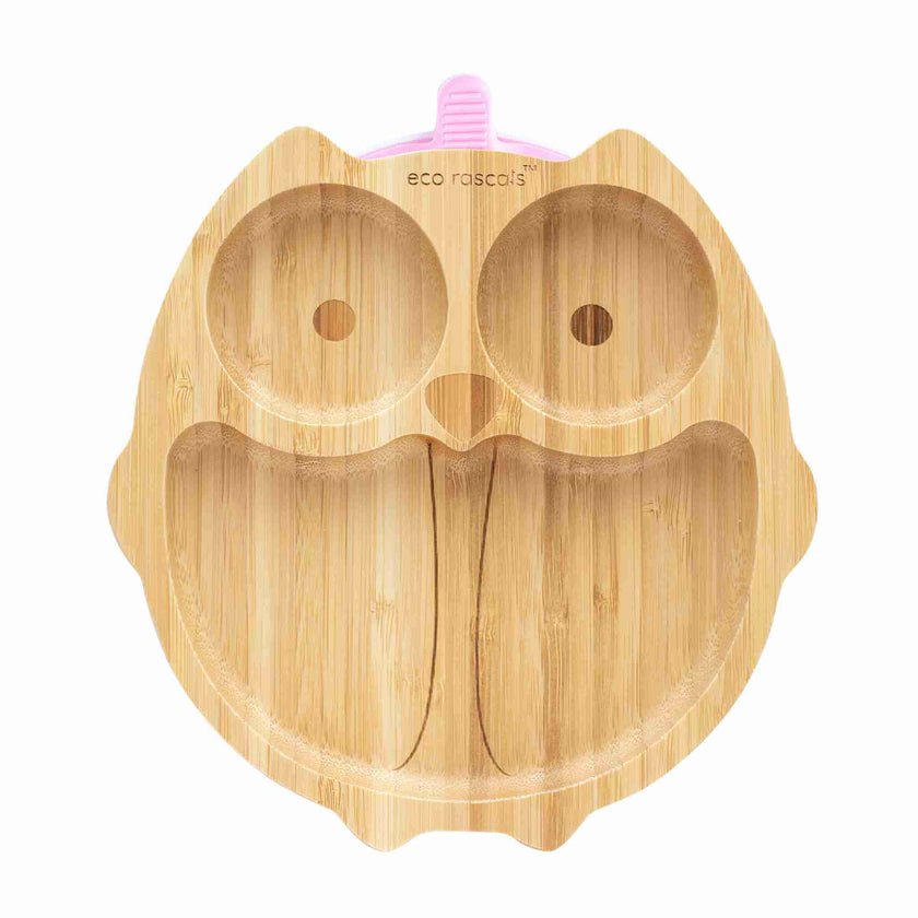 Eco Rascals Bamboo Owl Suction Plate Pink Eco Rascals Yallatoys