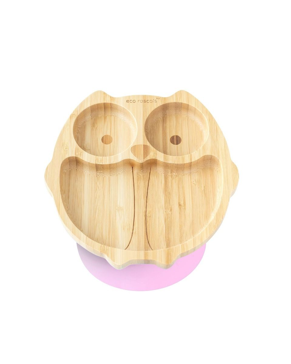 Eco Rascals Bamboo Owl Suction Plate Pink Eco Rascals Yallatoys