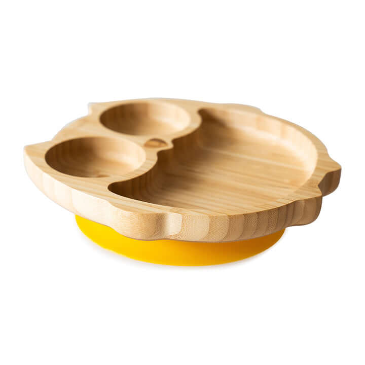 Eco Rascals Bamboo Owl Suction Plate Yellow Eco Rascals Yallatoys