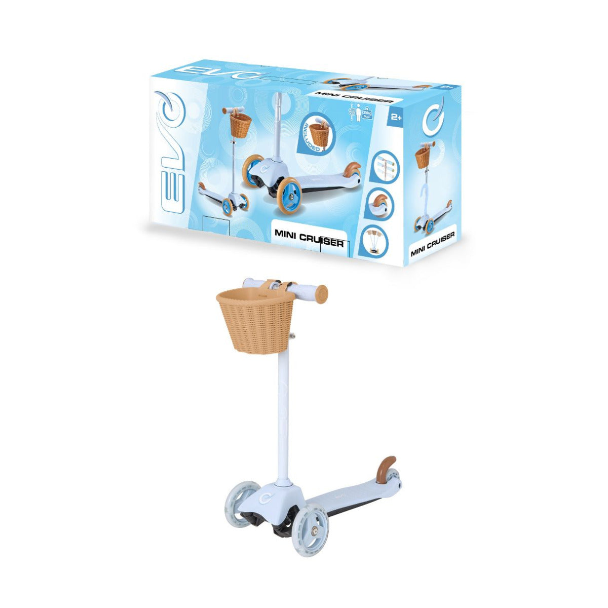 Buy Evo Mini Cruiser Scooter With Basket Pastel Blue | Yallatoys.com