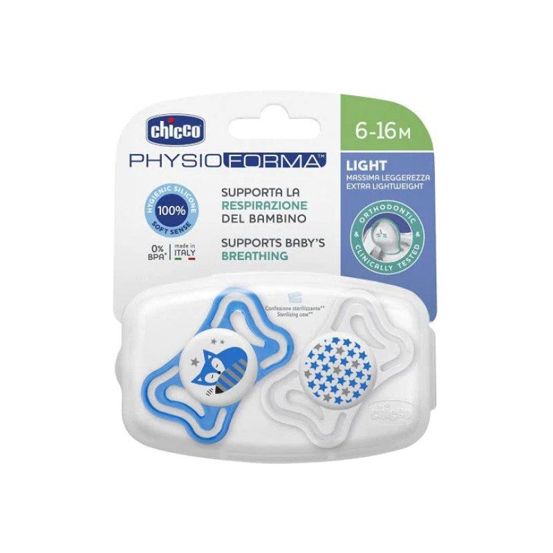 Chicco Soother Physio Light Boy 6 16M Sil 2 Pc Chicco Yallatoys