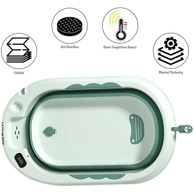 Eazy Kids Foldable Bathtub With Thermometer & Mug Green Eazy Kids Yallatoys