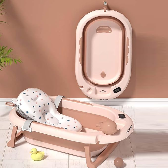Eazy Kids Foldable Bathtub With Thermometer & Mug Orange Eazy Kids Yallatoys