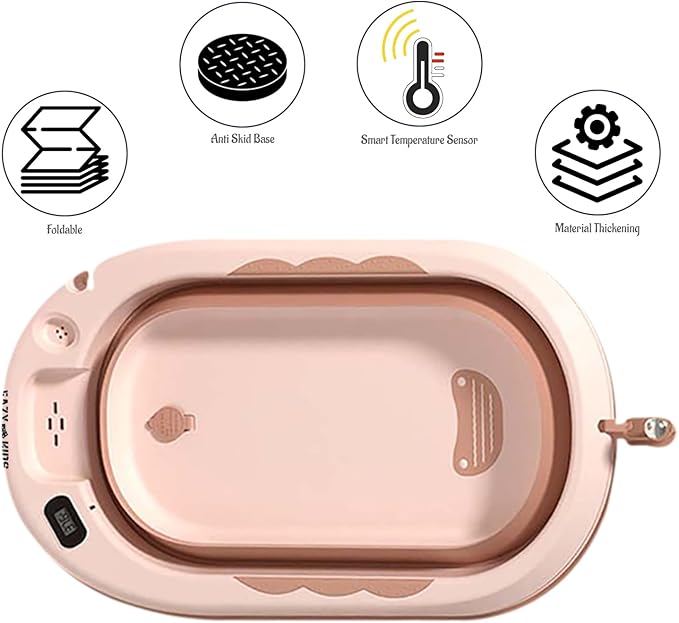 Eazy Kids Foldable Bathtub With Thermometer & Mug Orange Eazy Kids Yallatoys