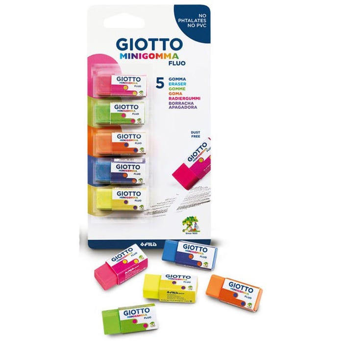 Buy Giotto Minigomma Eraser Fluo Blister 5pcs | Yallatoys.com