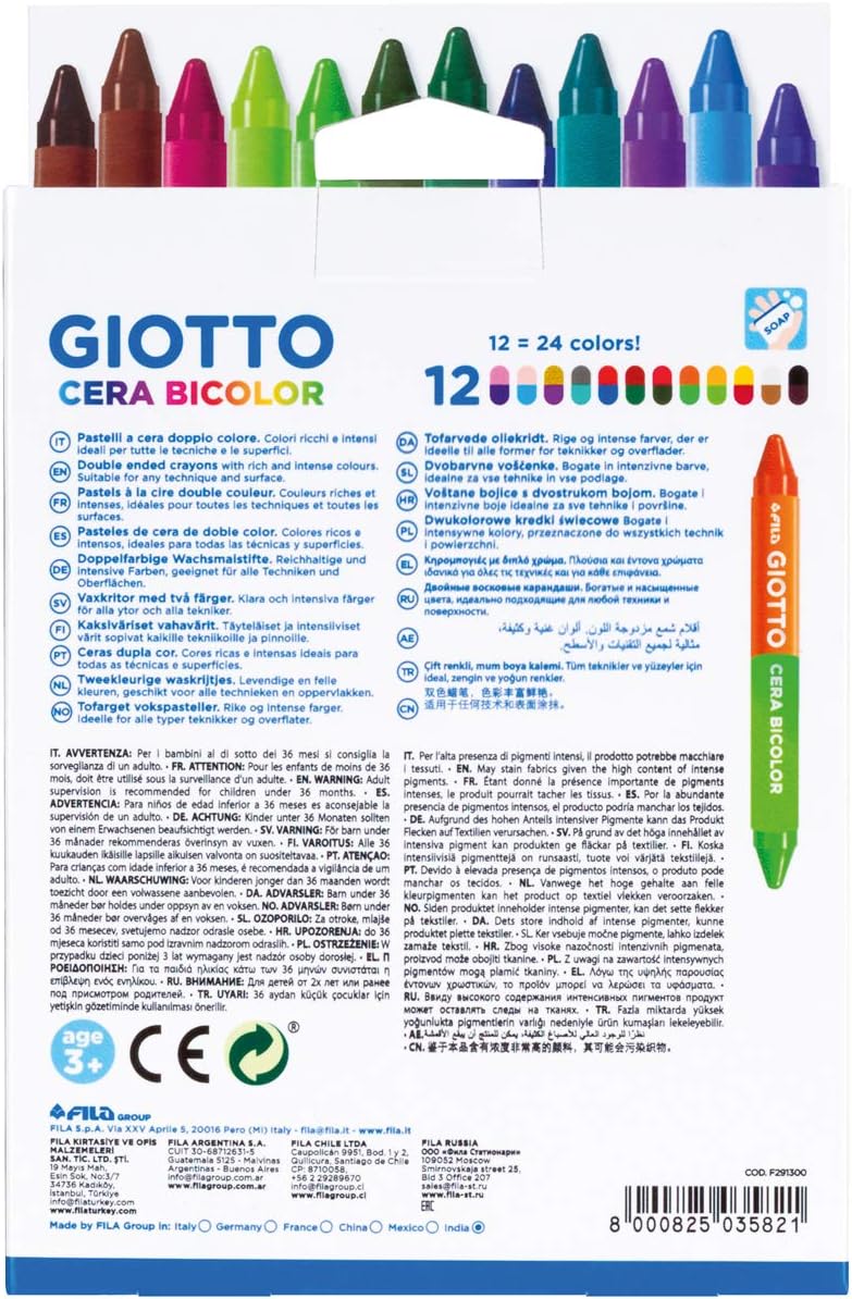 Buy Giotto Cera Bicolor Wax Crayons Double Side Set 12pcs | Yallatoys.com