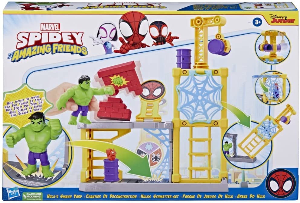 Buy Spider Man Marvel Spidey and His Amazing Friends Hulk’s Smash Yard & Hulk Playset with Toppling Tower and Smash Wall | Yallatoys.com