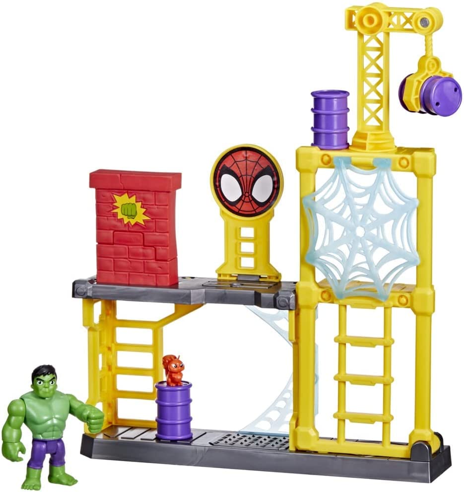 Buy Spider Man Marvel Spidey and His Amazing Friends Hulk’s Smash Yard & Hulk Playset with Toppling Tower and Smash Wall | Yallatoys.com