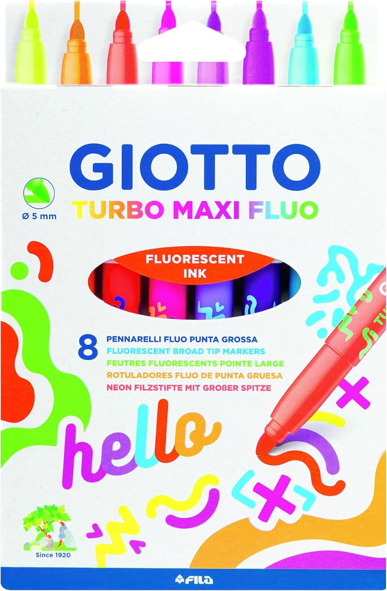 Buy Giotto Turbo Maxi Felt Tip Marker Jumbo Fluo Set Of 8pcs | Yallatoys.com