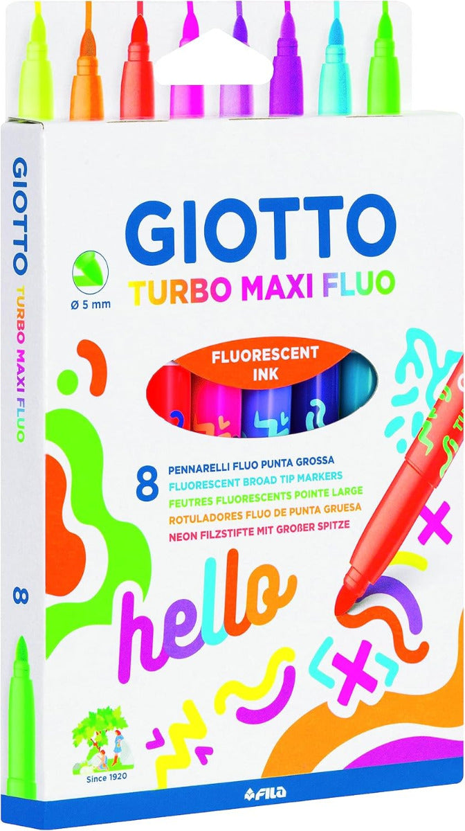 Buy Giotto Turbo Maxi Felt Tip Marker Jumbo Fluo Set Of 8pcs | Yallatoys.com