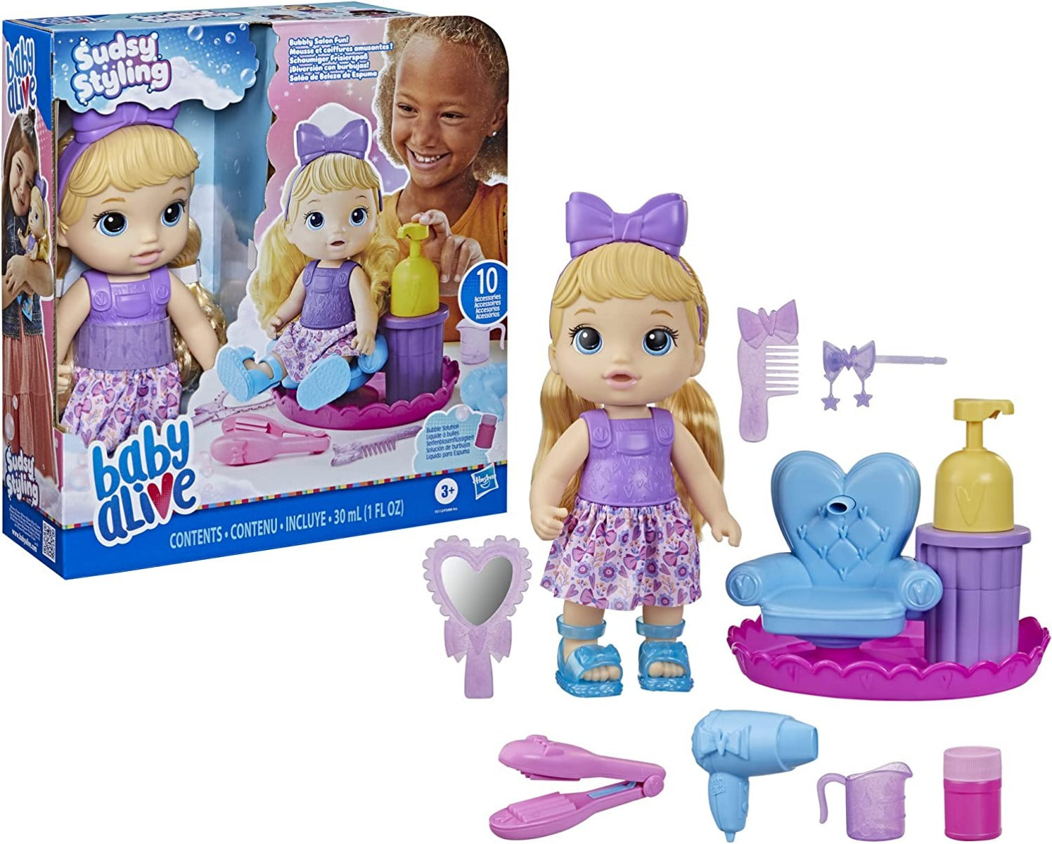 Buy Baby Alive Sudsy Styling Blonde Hair 11inch Doll with Salon Chair and Accessories | Yallatoys.com