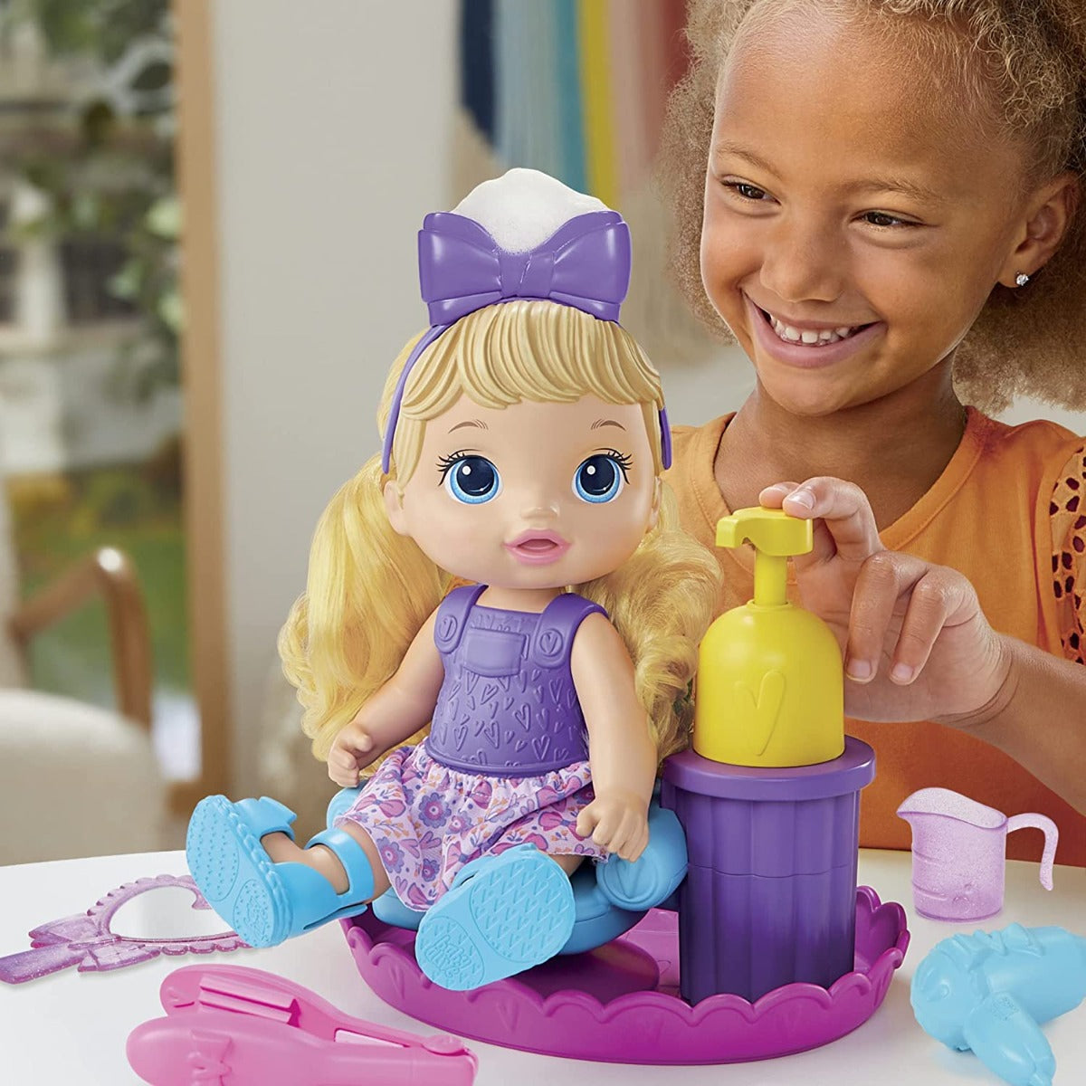 Buy Baby Alive Sudsy Styling Blonde Hair 11inch Doll with Salon Chair and Accessories | Yallatoys.com