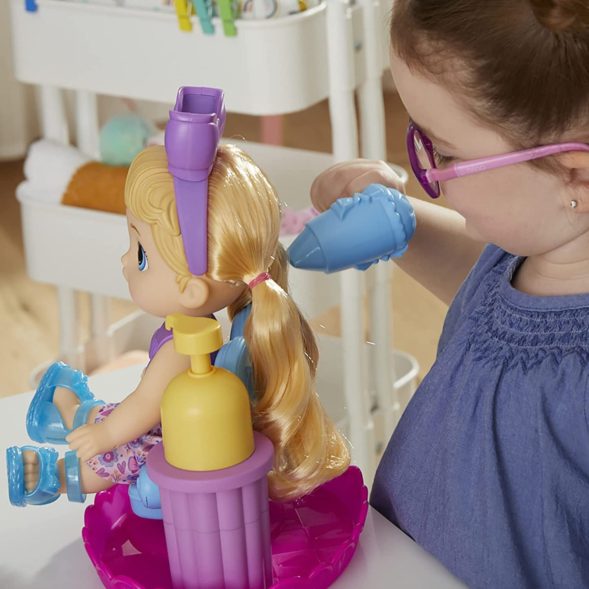 Buy Baby Alive Sudsy Styling Blonde Hair 11inch Doll with Salon Chair and Accessories | Yallatoys.com