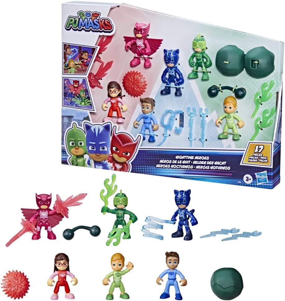 Buy PJ Masks Nighttime Heroes Figure Set with 6 Action Figures and 11 Accessories | Yallatoys.com