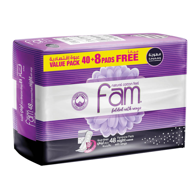 Fam Trifold Night Sanitary 40+8 Pads Fam Yallatoys