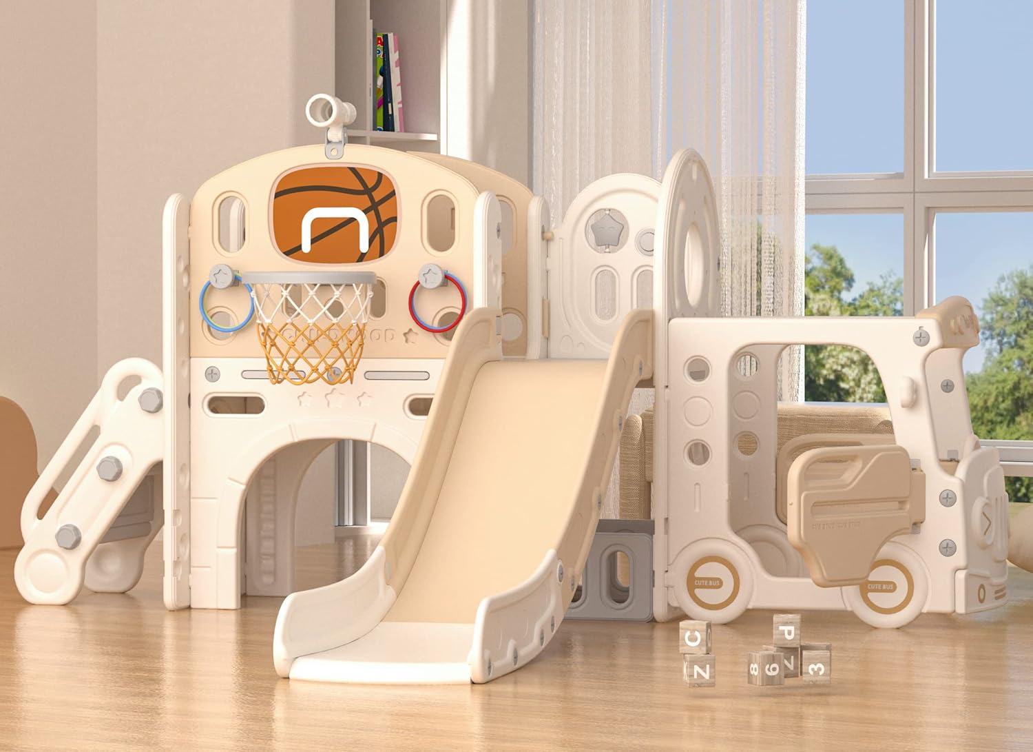 Buy Little Angel Slide 10 In 1 Playset with Basketball Hoop Beige Coffee | Yallatoys.com