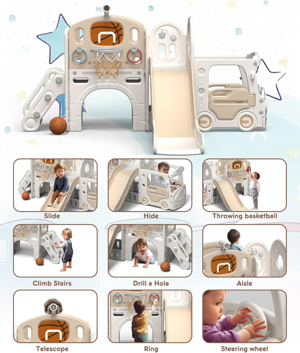 Buy Little Angel Slide 10 In 1 Playset with Basketball Hoop Beige Coffee | Yallatoys.com
