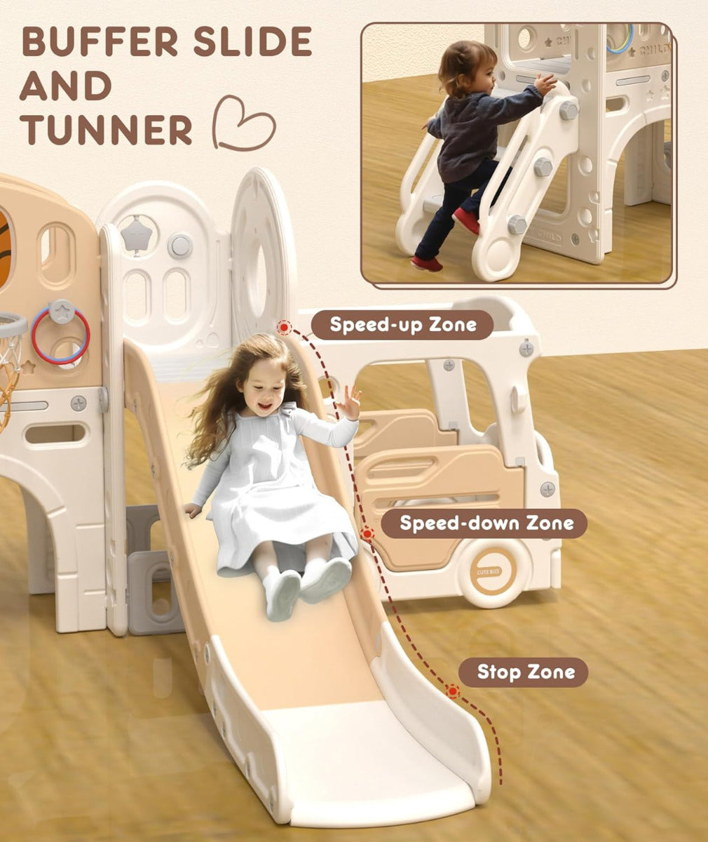 Buy Little Angel Slide 10 In 1 Playset with Basketball Hoop Beige Coffee | Yallatoys.com