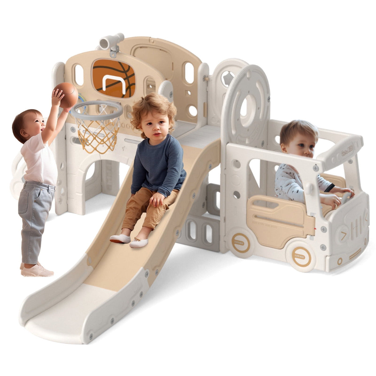 Buy Little Angel Slide 10 In 1 Playset with Basketball Hoop Beige Coffee | Yallatoys.com