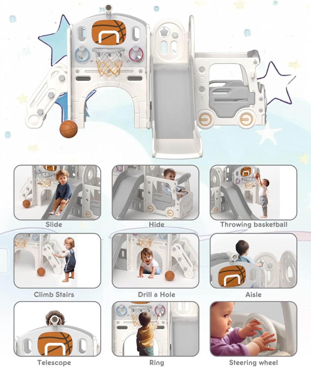Buy Little Angel Slide 10 In 1 Playset with Basketball Hoop Beige Grey | Yallatoys.com