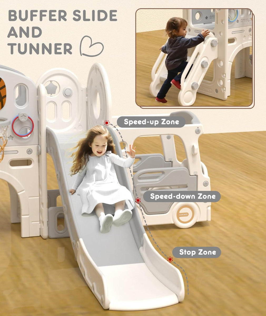 Buy Little Angel Slide 10 In 1 Playset with Basketball Hoop Beige Grey | Yallatoys.com