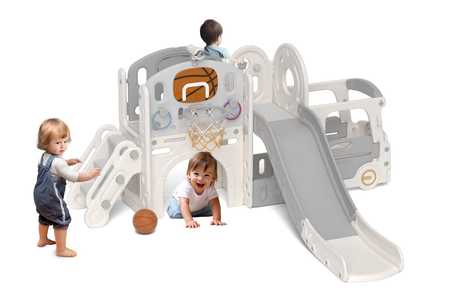 Buy Little Angel Slide 10 In 1 Playset with Basketball Hoop Beige Grey | Yallatoys.com