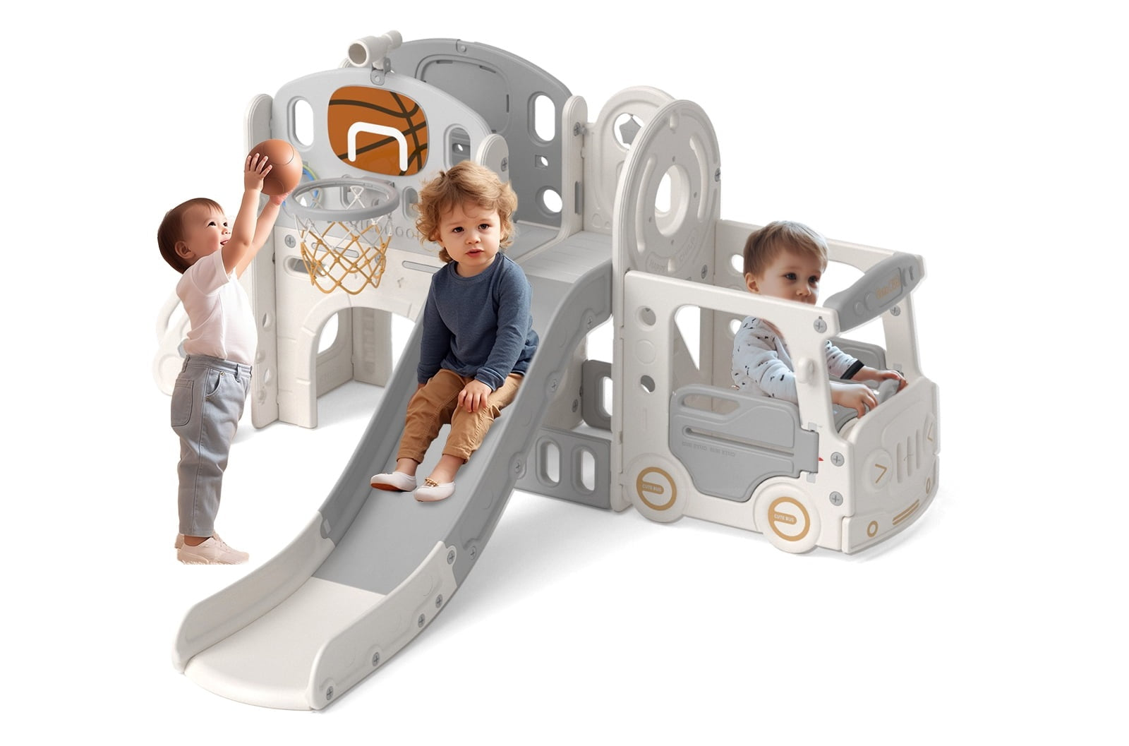 Buy Little Angel Slide 10 In 1 Playset with Basketball Hoop Beige Grey | Yallatoys.com