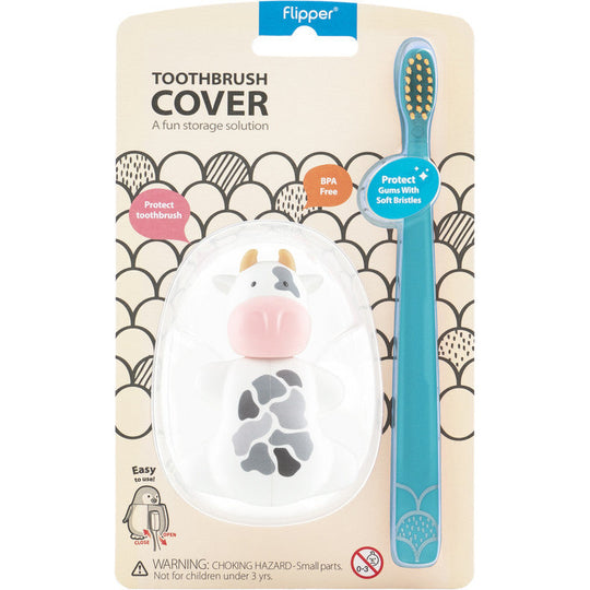 Flipper Fun Animal Cow Toothbrush Cover and Toothbrush Combo Pack Flipper Yallatoys