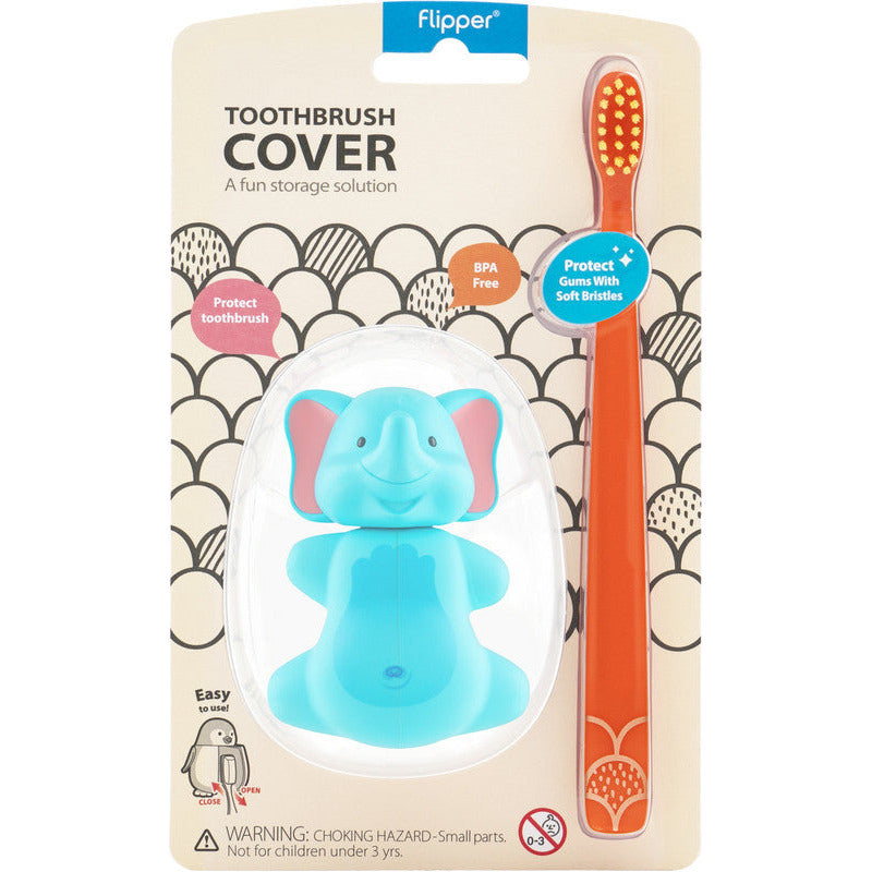 Flipper Fun Animal Elephant Toothbrush Cover and Toothbrush Combo Pack Flipper Yallatoys
