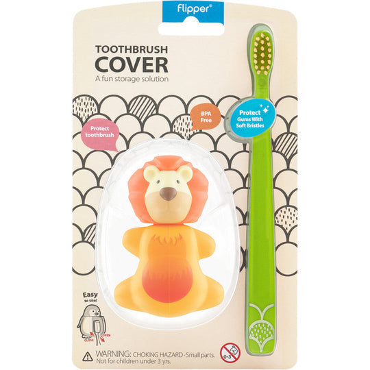 Flipper Fun Animal Lion Toothbrush Cover and Toothbrush Combo Pack Flipper Yallatoys