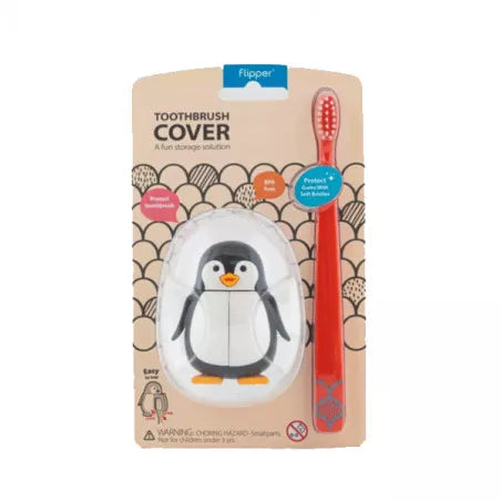 Flipper Fun Animal Penguin Toothbrush Cover and Toothbrush Combo Pack Flipper Yallatoys