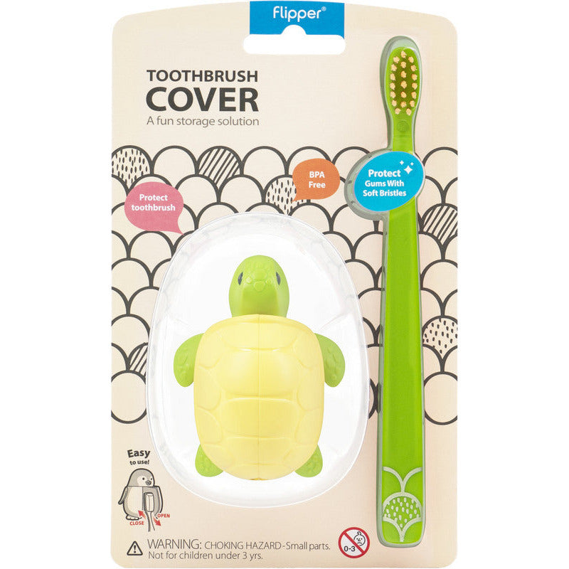 Flipper Fun Animal Turtle Toothbrush Cover and Toothbrush Combo Pack Flipper Yallatoys