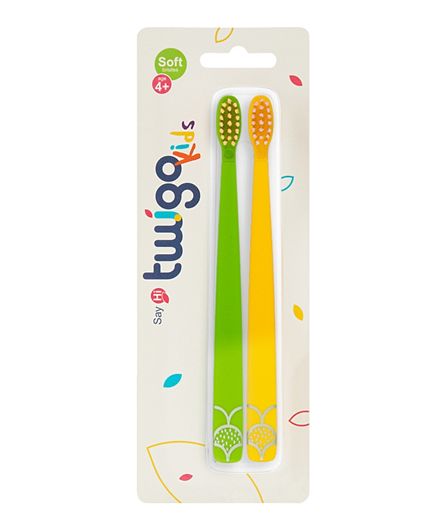 Flipper 2 Piece Twigo Toothbrush for Kids Green and Yellow Flipper Yallatoys