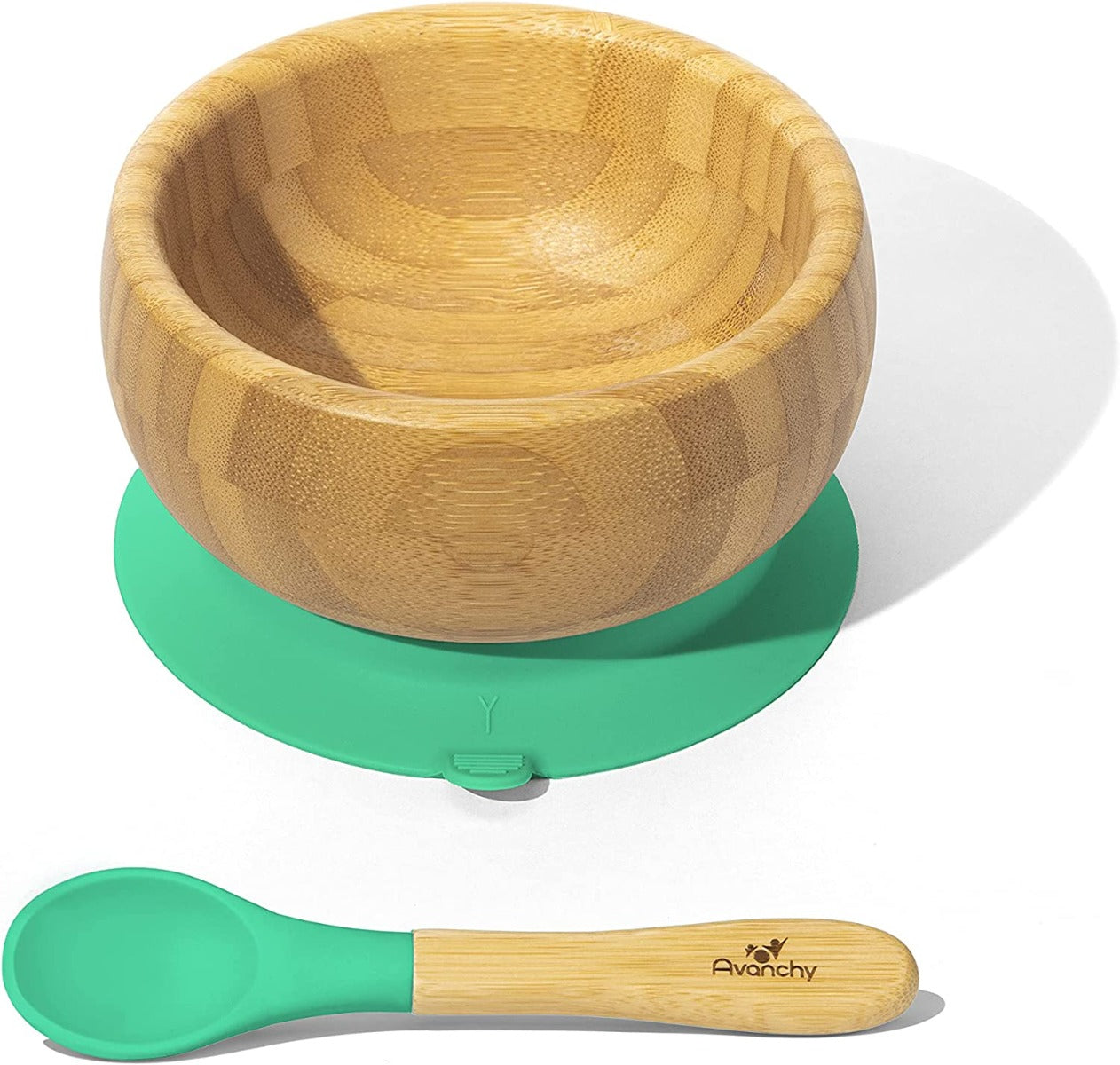 Avanchy Baby Bamboo Stay Put Suction Bowl + Spoon Gn Avanchy Yallatoys