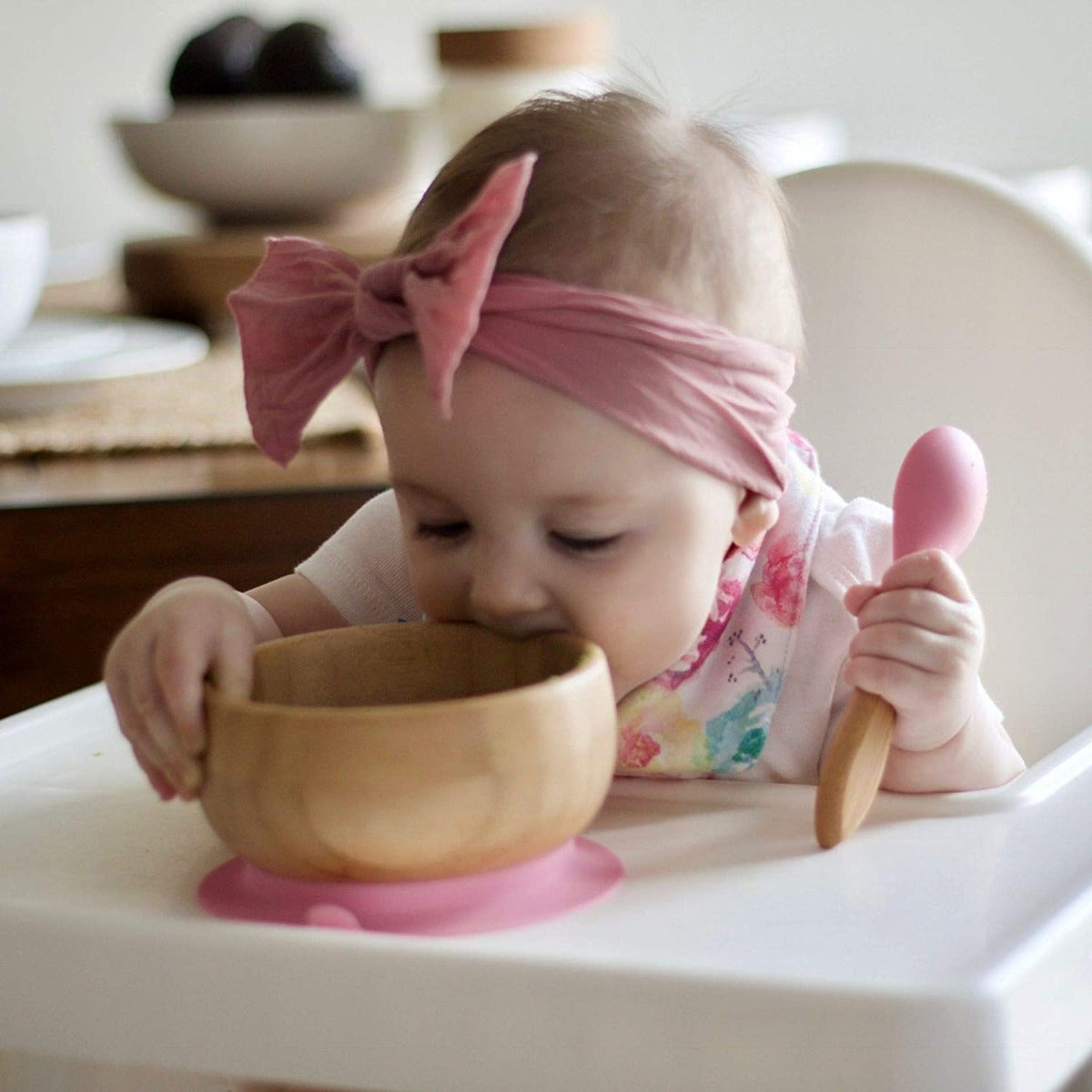 Avanchy Baby Bamboo Stay Put Suction Bowl + Spoon Gn Avanchy Yallatoys