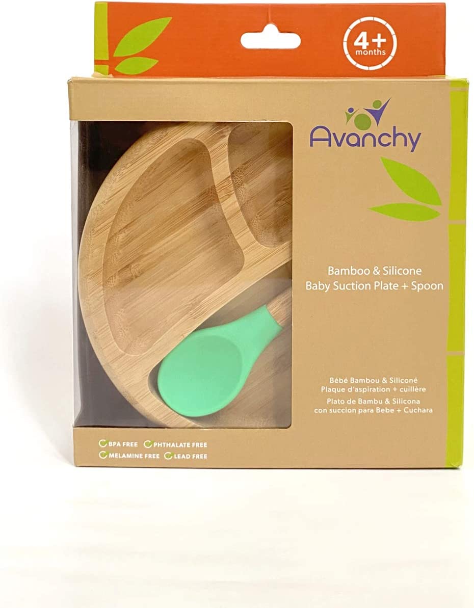 Avanchy Bamboo Suction Classic Plate + Spoon Gn Avanchy Yallatoys