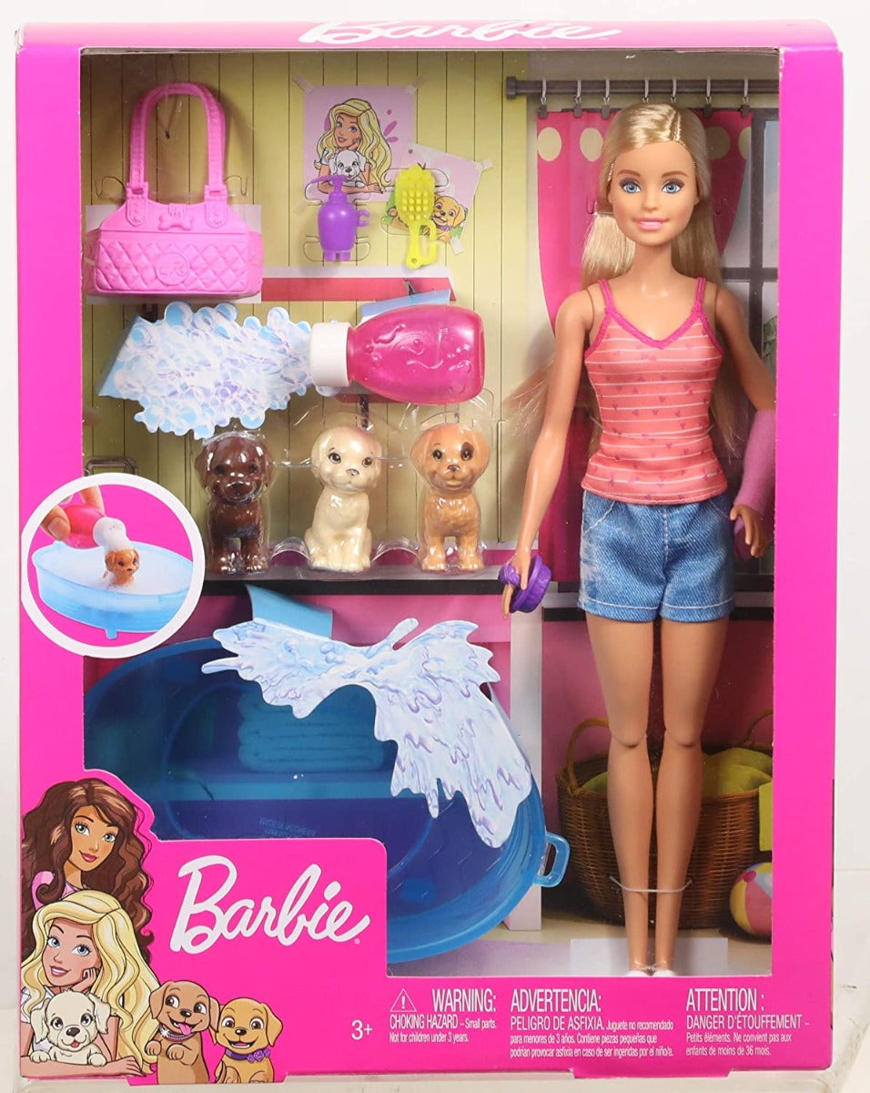 Buy Barbie Bath Time Doll Playset With 3 Puppies And Accessories | Yallatoys.com