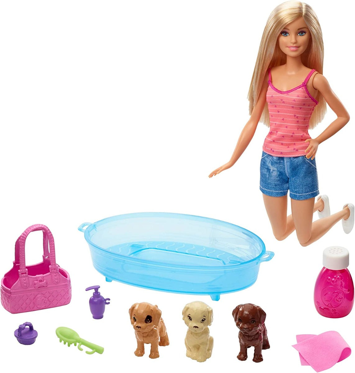 Buy Barbie Bath Time Doll Playset With 3 Puppies And Accessories | Yallatoys.com
