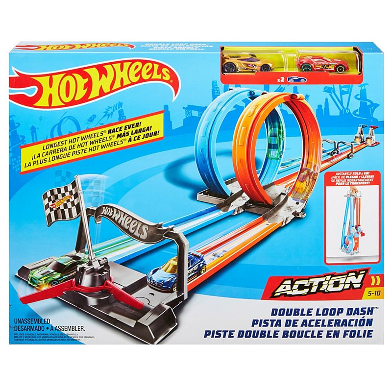Buy Hot Wheels Double Loop Dash Drag Racing with 2 Vehicles Playset | Yallatoys.com