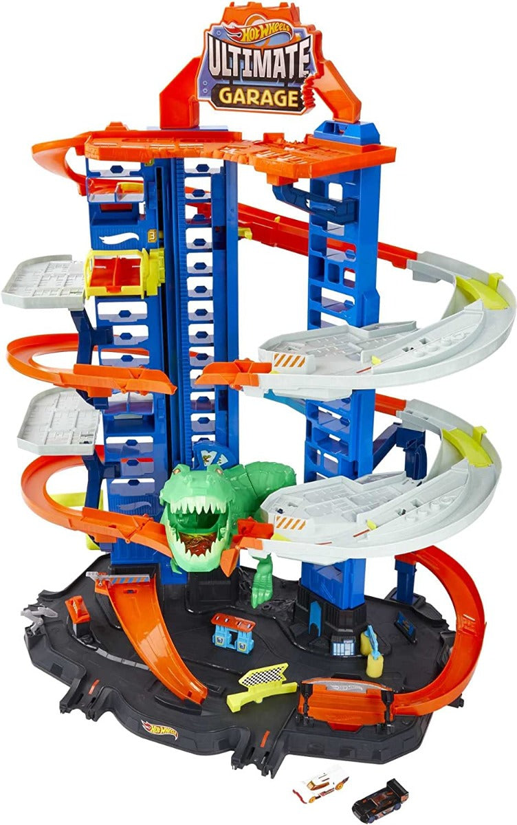 Buy Hot Wheels Track Set Ultimate Garage Toy Vehicle Playset With Moving T-Rex Dinosaur and 2 Cars | Yallatoys.com